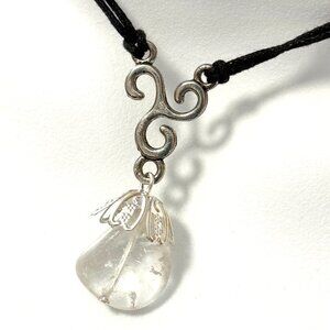 2/$20, Natural Clear Quartz Necklace, Genuine Tumbled Gemstone Cord Necklace